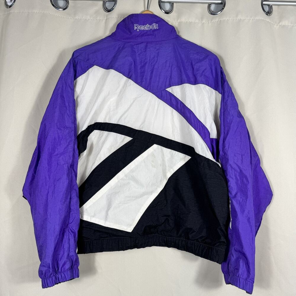 Vintage 90s Reebok Windbreaker Large Purple Big Logo Colorblock Nylon Jacket